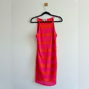 AmyLynn Pink & Orange Sheer Knit Mini Dress – Strappy 90s Y2K Club Vibes Size L
